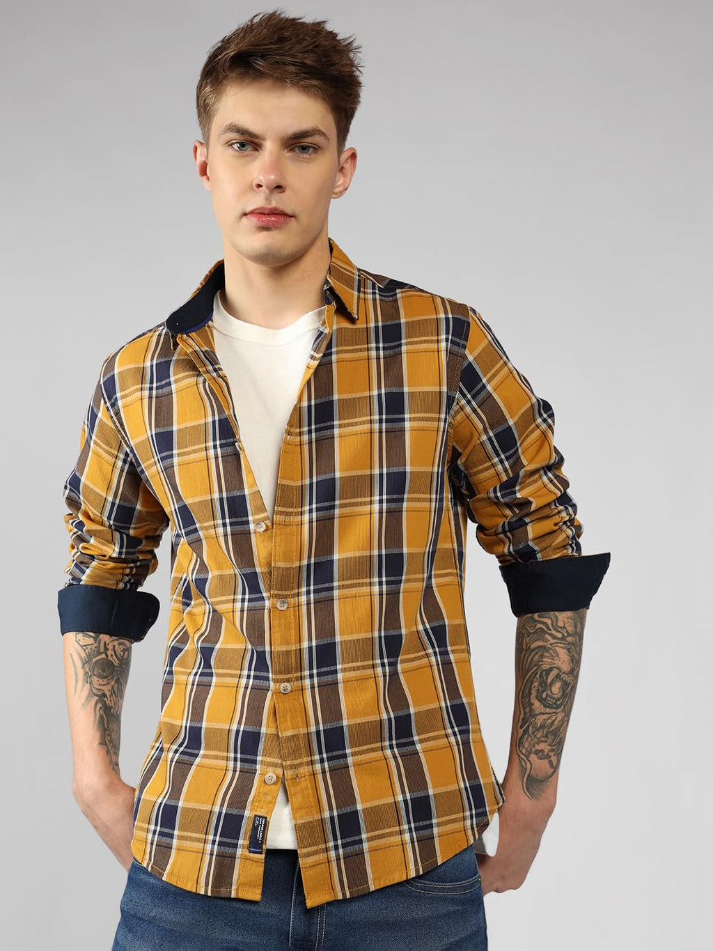 Dennis Lingo MenS | Yellow | Checks | Regular Collar | Full Sleeve | Relaxed | Casual Shirt