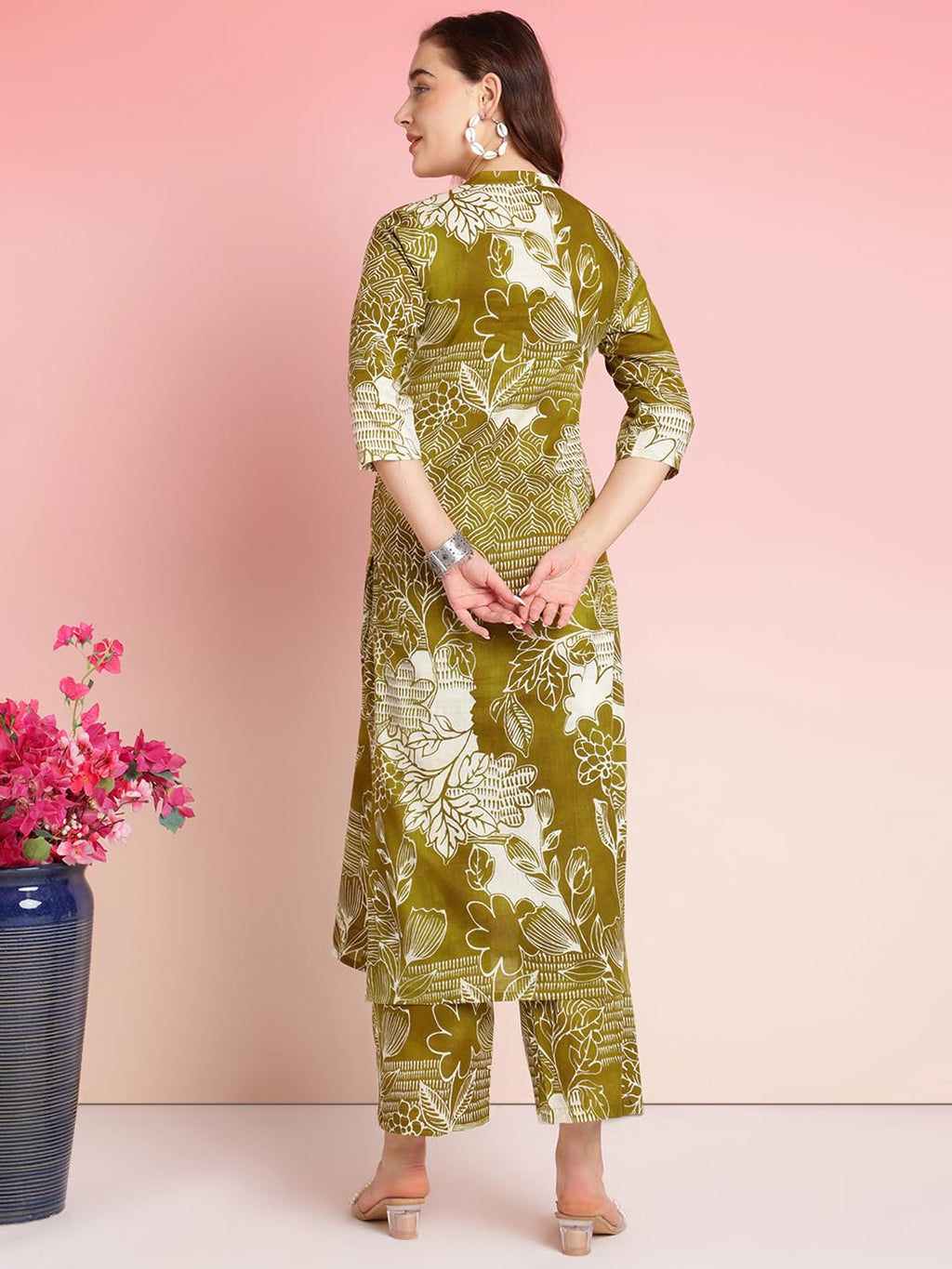 ANNI DESIGNER Womens Rayon Blend Straight Printed Kurta with Pant (Tomsk Mehandi_L_Mehandi_Large)