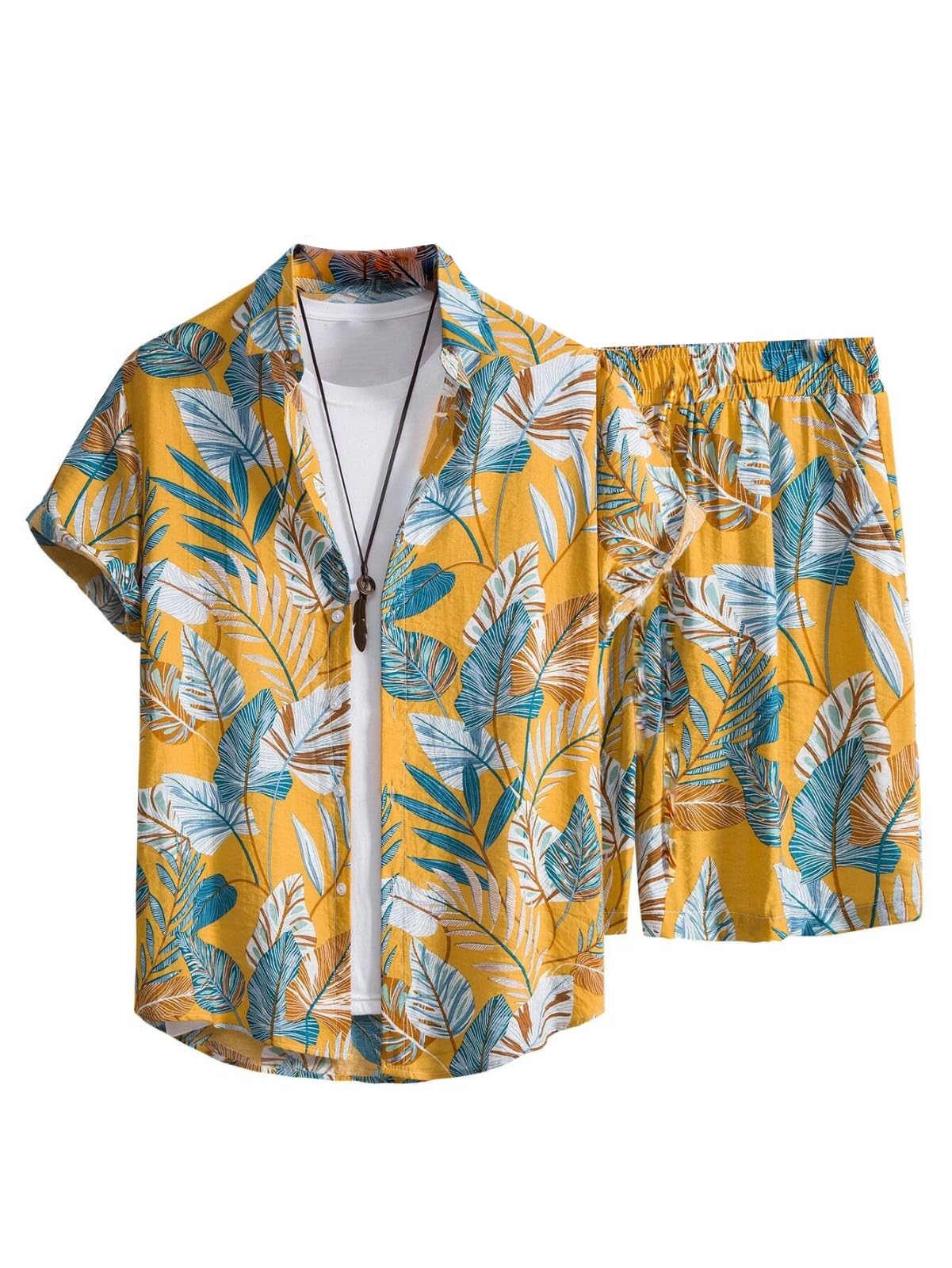 OM SAI LATEST CREATION Unisex Night Dress, Palm Tree & Leaf Printed Soft Rayon Night Wear Set for Men & Womens, Pajama Short Ni