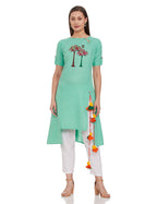 Greciilooks Women Cotton A-Line Regular Fit Kurti (Sea Green, Large)