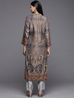 Libas WomenS Velvet Printed Straight Kurta (24185_Multi Black