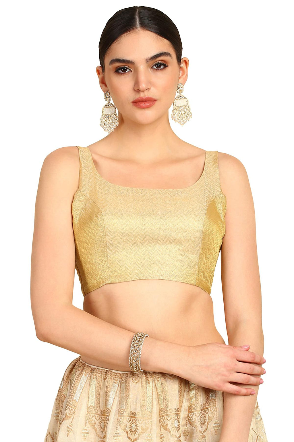 Soch Womens Beige Chevron Woven Design Tussar Padded Blouse
