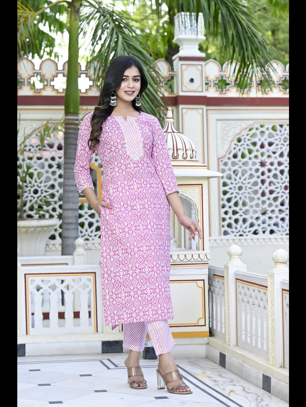 ANNI DESIGNER Womens Cotton Blend Printed Straight Kurta with Pant (Kavi Pink-CMD_XXL_Pink_XX-Large)
