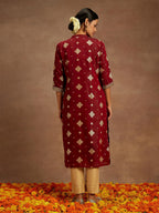 Libas WomenS Chanderi Woven Design Straight Kurtas (26526_Maroon