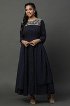 Blue Dori Embroidered Anarkali Kurta, Tights And Dupatta Set