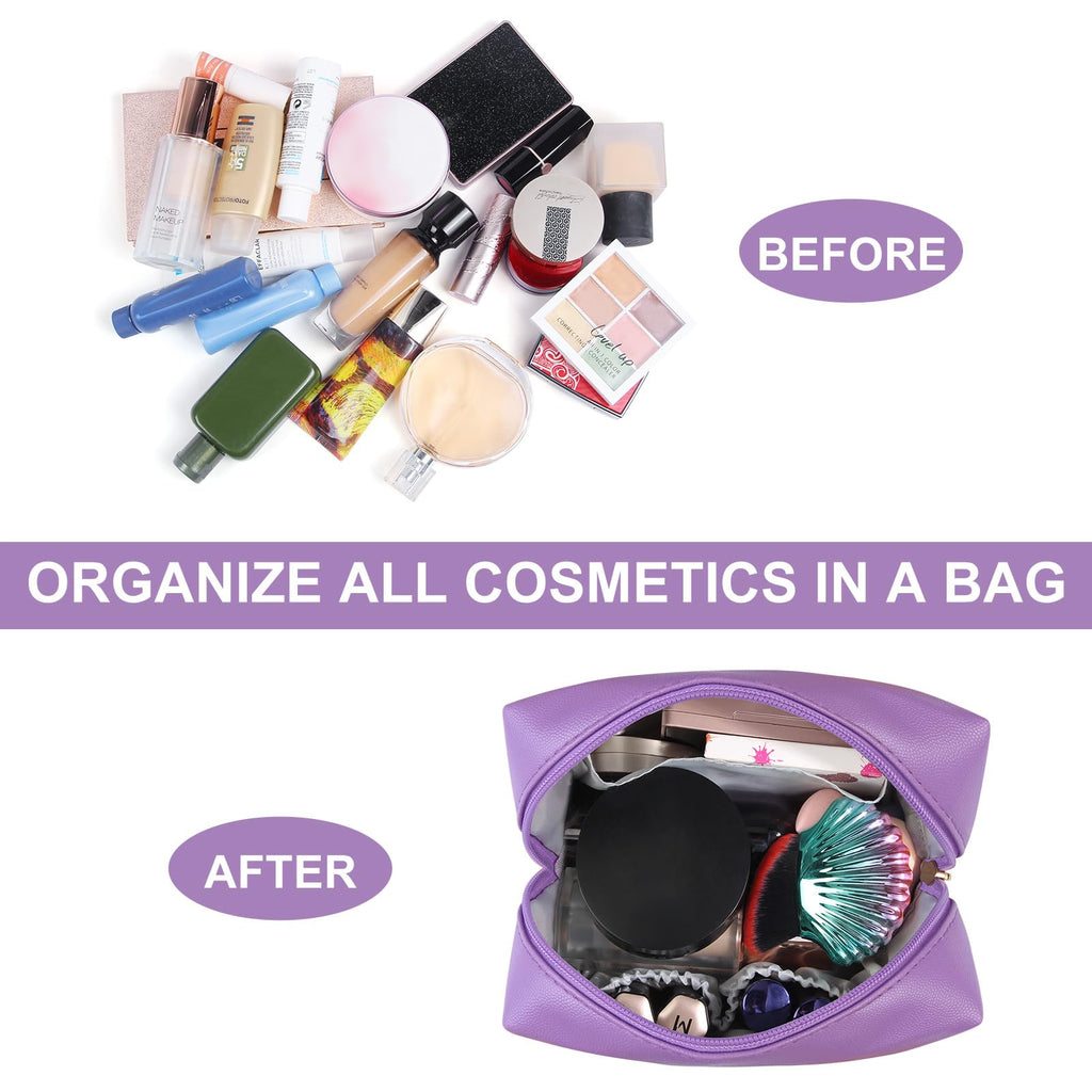 MAANGE Small Makeup Bag For Purse, Travel Cosmetic Bag Makeup Pouch PU Leather Portable Versatile Zipper Pouch For Women