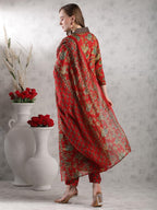 ANNI DESIGNER Women s Palazzo and Dupatta Rayon Blend Kurta, Red, 48
