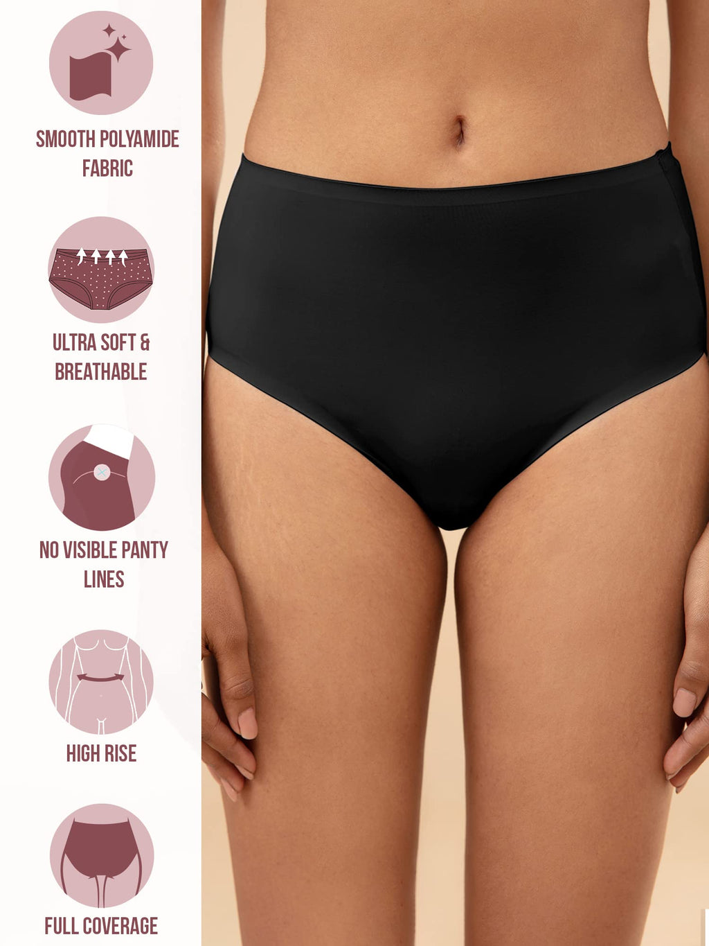 Nykd (Nyp210 Stretchable High Rise Boyshorts Underwear For Women | Ultra Soft, Comfortable & Breathable Fabric With No Visible P