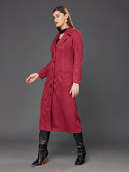 Miss Chase WomenS Solid V-Neck Full Sleeves Patched Pocketed Polyester Button Down Longline Winter Wear Jacket (Mcaw22Jkt03-47-