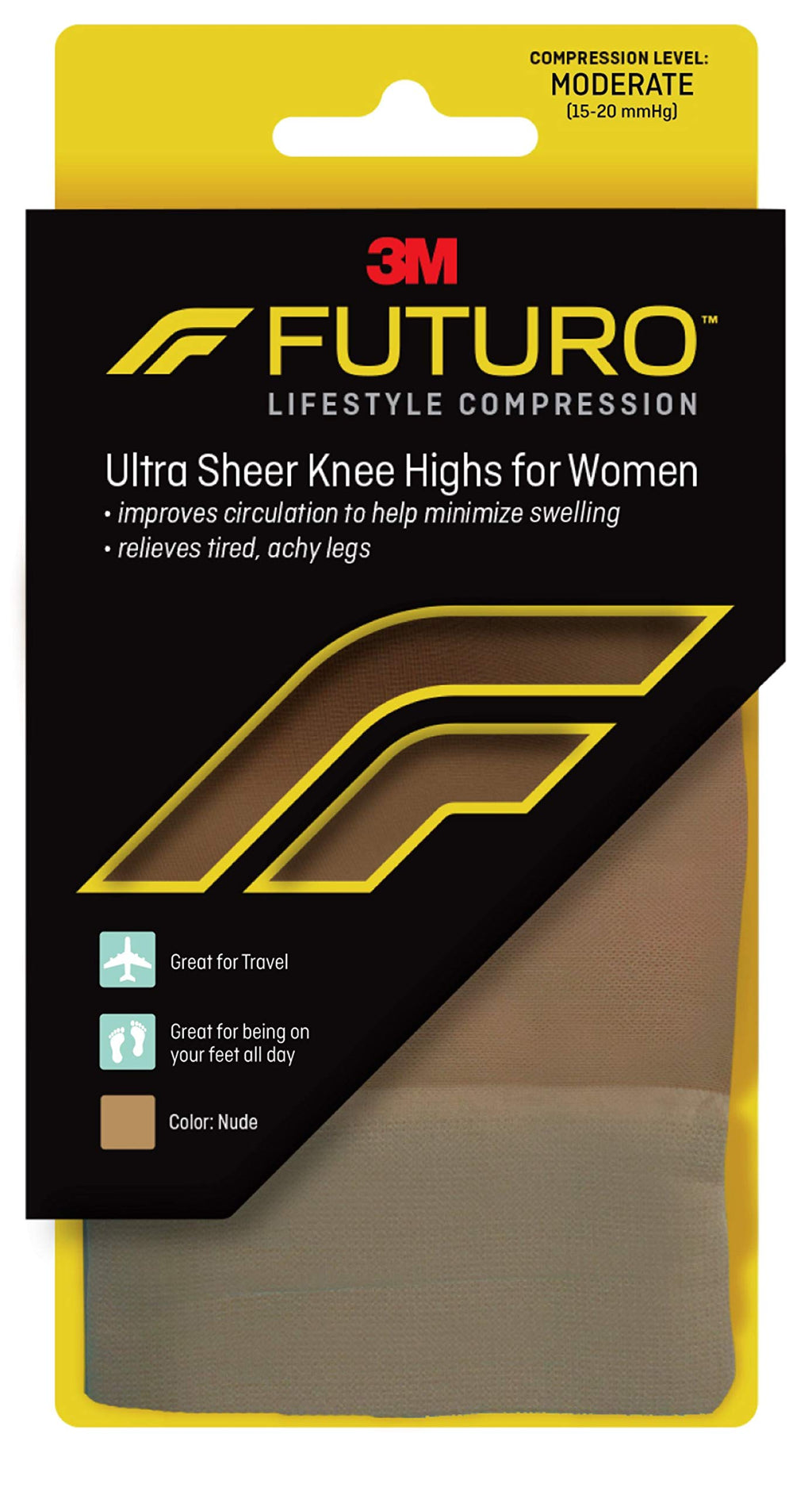 Futuro Knee Highs for Women, Moderate Compression, 15-20 mm/Hg, Helps Improve Circulation to Help Minmize Swelling