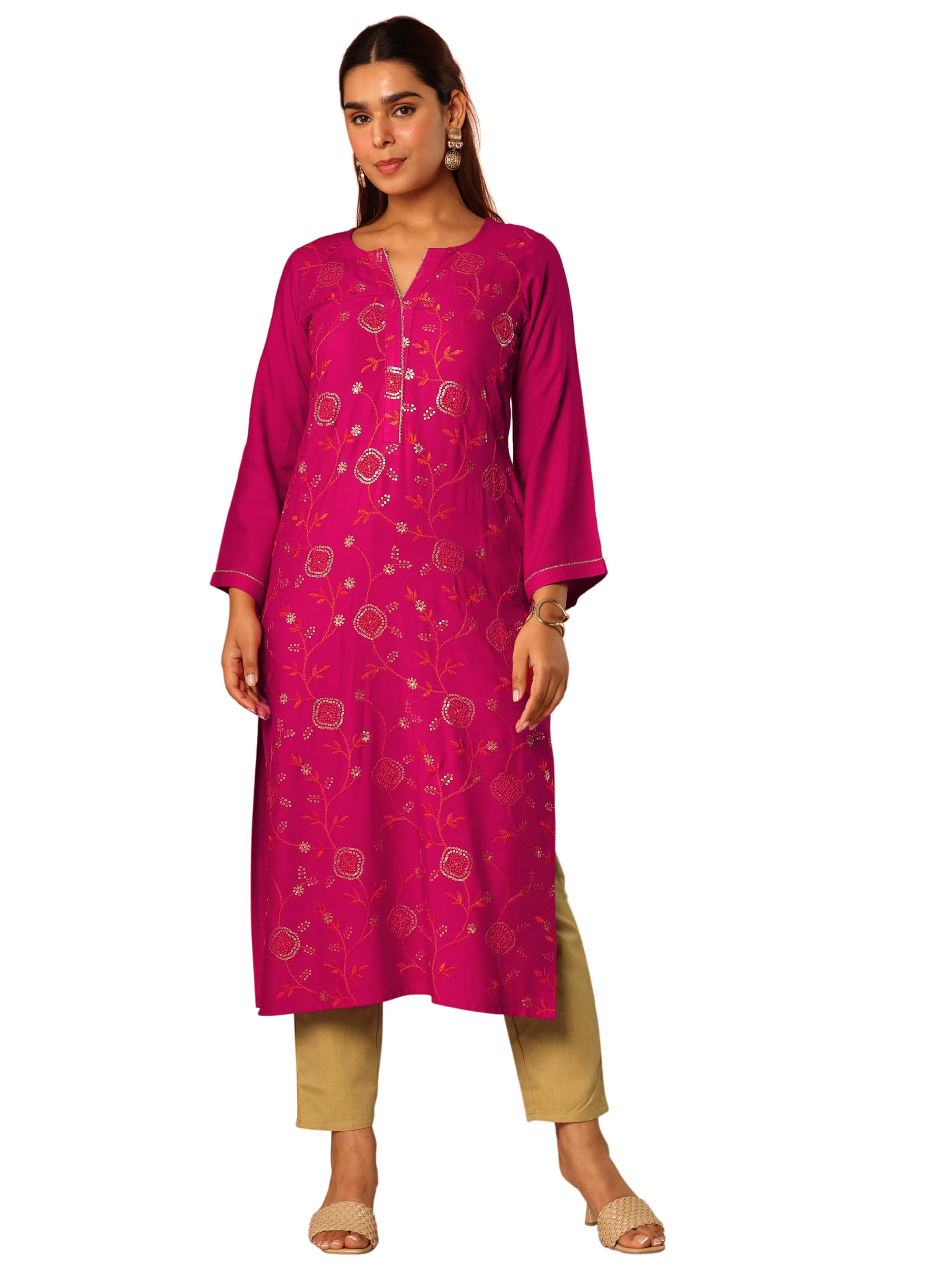 Gerua by Libas Embroidered Viscose Rayon Straight Kurta Pink
