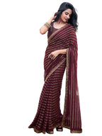 Satrani Womens Georgette Sequence Work Saree with Unstitched Blouse Piece (3775S102N_Brown)