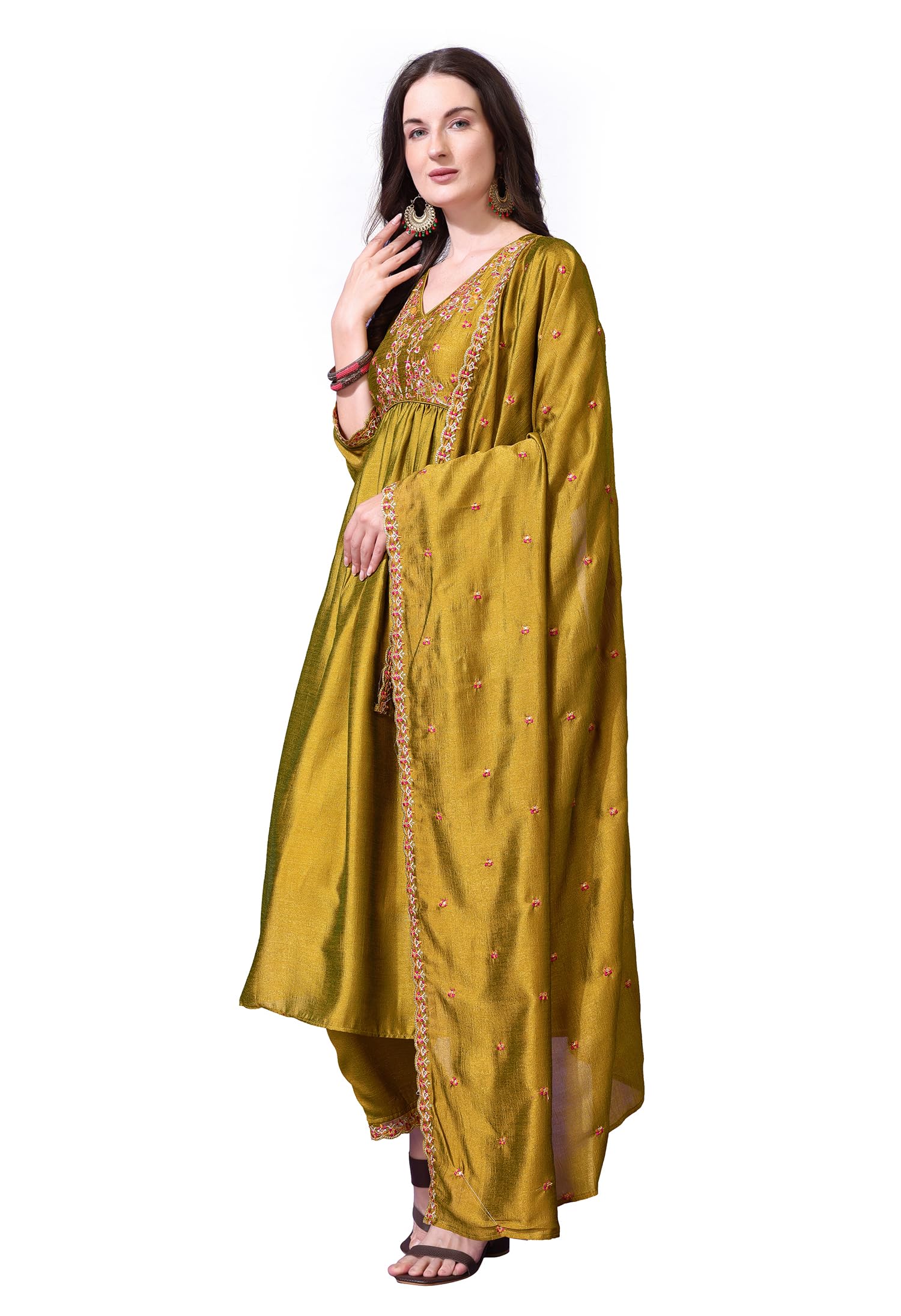 Pratham Blue WomenS Silk Embroidered Anarkali Kurta Palazzos With Dupatta |Kurta Sets For Women |Women Kurta | Women Embroidere