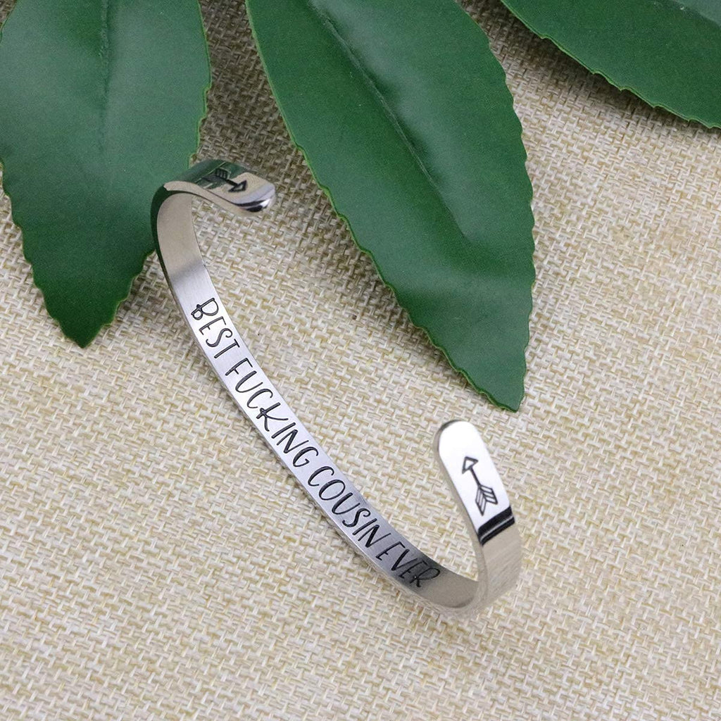JoycuFF Funny Gift for Cousin Bracelets for Women Funny Mantra Personalized Christmas Jewelry Engraved Bangle