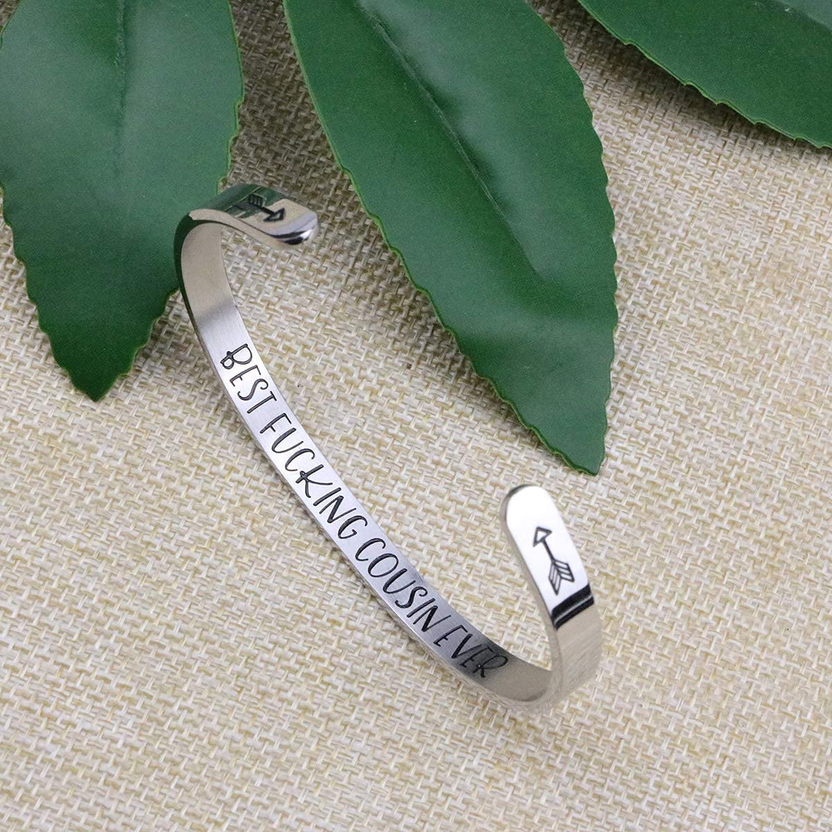 JoycuFF Funny Gift for Cousin Bracelets for Women Funny Mantra Personalized Christmas Jewelry Engraved Bangle