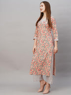 ANNI DESIGNER Womens Cotton Blend Printed Straight Kurta with Pant (Cam Peach_XXL_Peach_XX-Large)