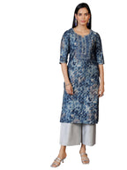 Libas Womens Silk Self Design Straight Kurta (29646C Navy Blue