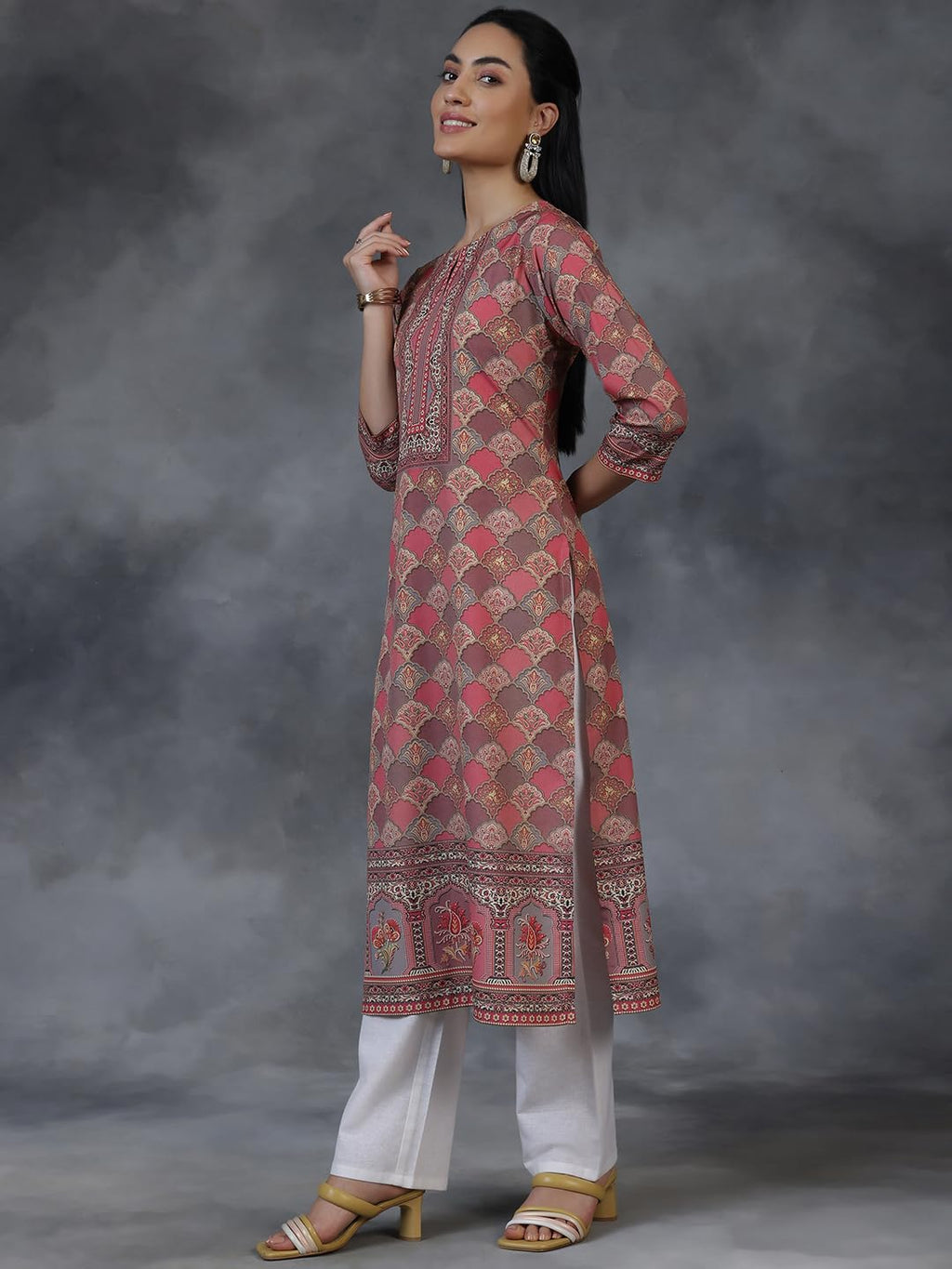 Libas WomenS Crepe Printed Straight Kurta (26552_Multicoloured