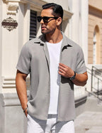 CB-COLEBROOK Mens Waffle Knit Shirt Short Sleeve Button Down Shirts Casual Beach Vacation Shirts Latest Textured Wrinkle Free Sh
