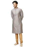 Manyavar Mens Blended Cotton Self Design Casual, Traditional Full Sleeves Kurta Payjama Set (Grey, XXL)
