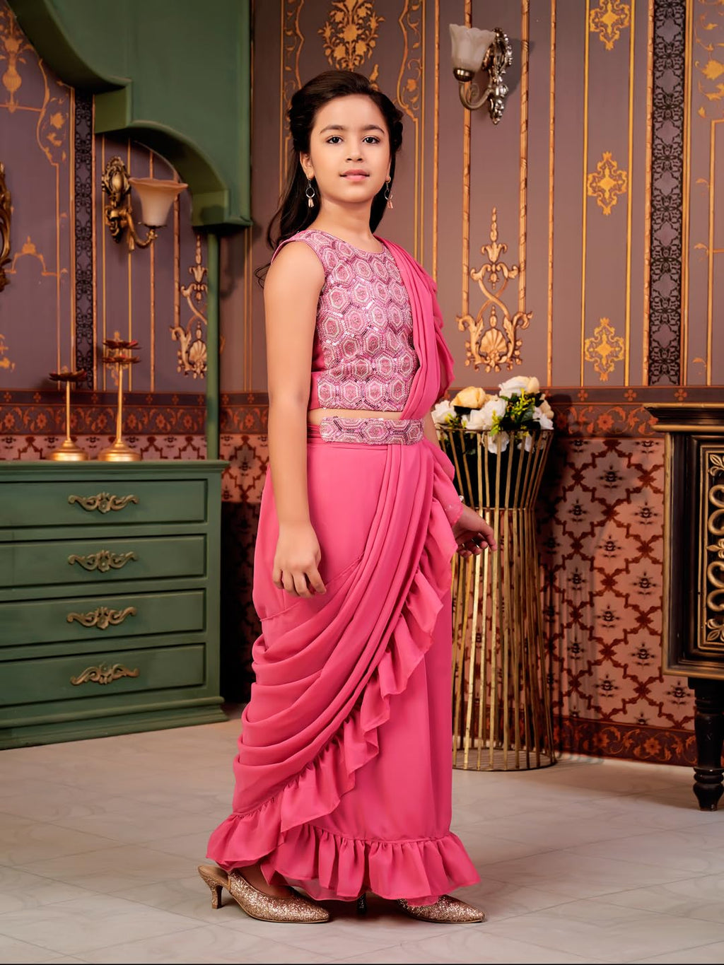 Aarika Girls Ethnic Wear Pink Colour Sequin Embroidery Georgette Lehenga Choli Set With Attached Dupatta-4-13 Years (LCH-SHM-501