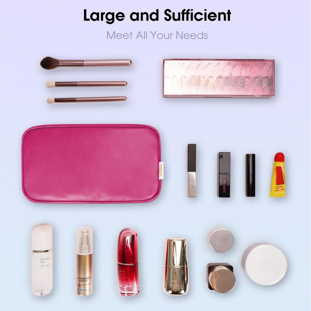 Wandering Nature Makeup Bag for Purse Cosmetic Bags for Women Make Up Organizer Travel Pouch with Slip-in Pockets Eco Vegan Leat