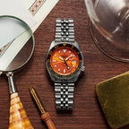Seiko SSK005 Automatic Watch for Men - 5 -Sports - Orange Dial with Date Calendar and Luminous Hands & Markers and Gray GMT Beze