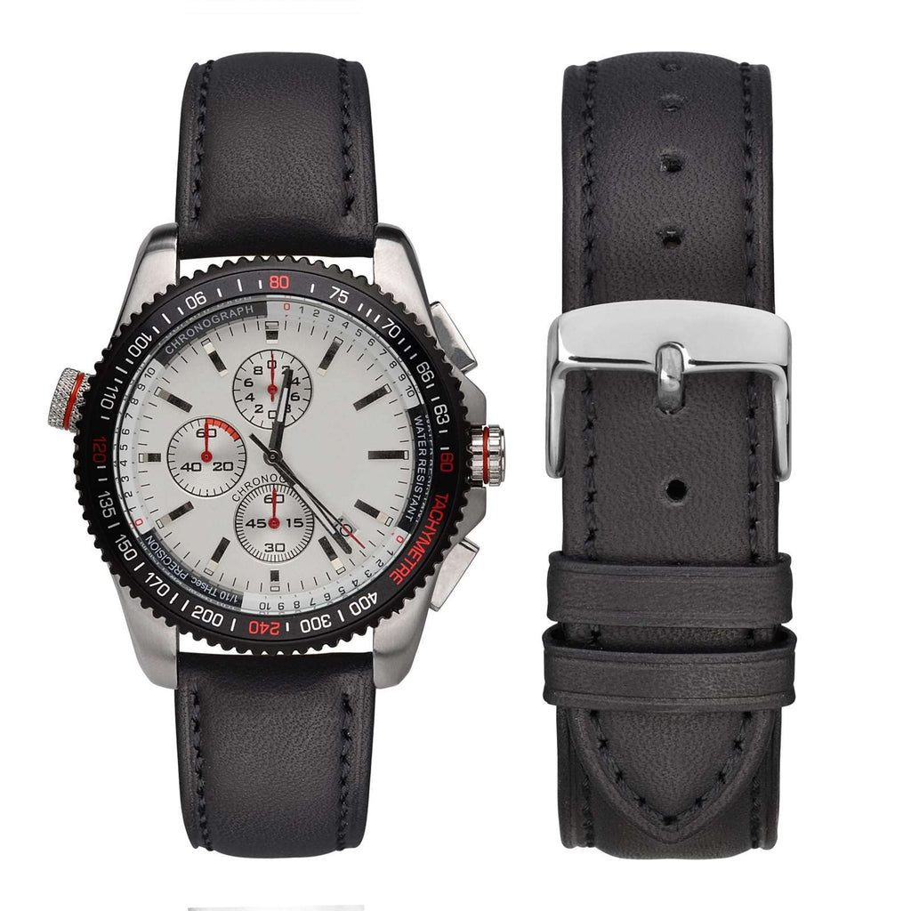 WOCCI 18mm Vintage Leather Watch Band for Men and Women, Silver Buckle (Black)