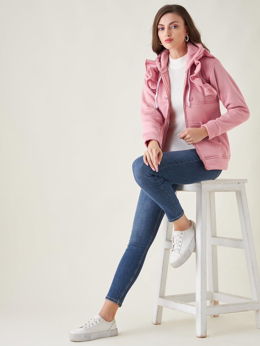 PIVL Women Solid Hooded Casual Jacket For Winter