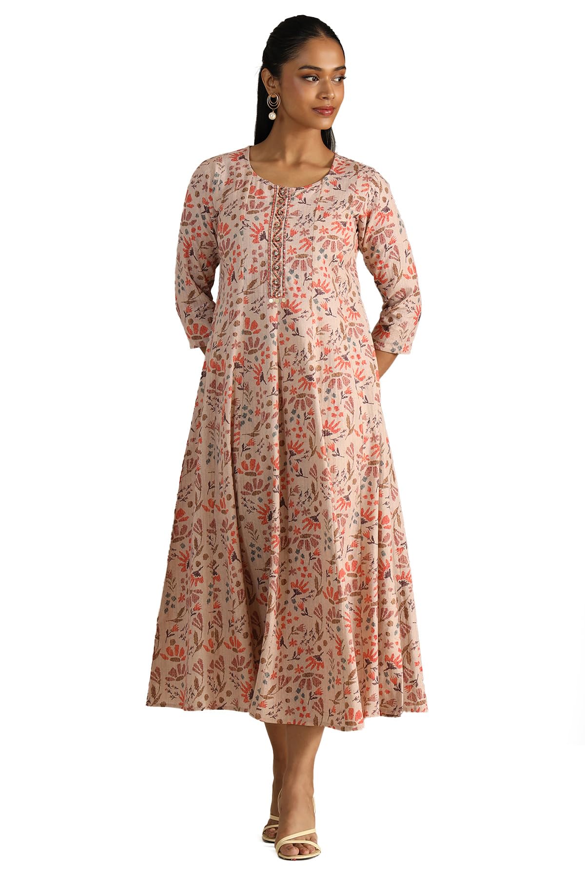 Soch Women Cotton Floral Print Dress with Cutdana
