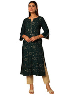 Gerua by Libas Embellished Viscose Rayon Straight Kurta Green