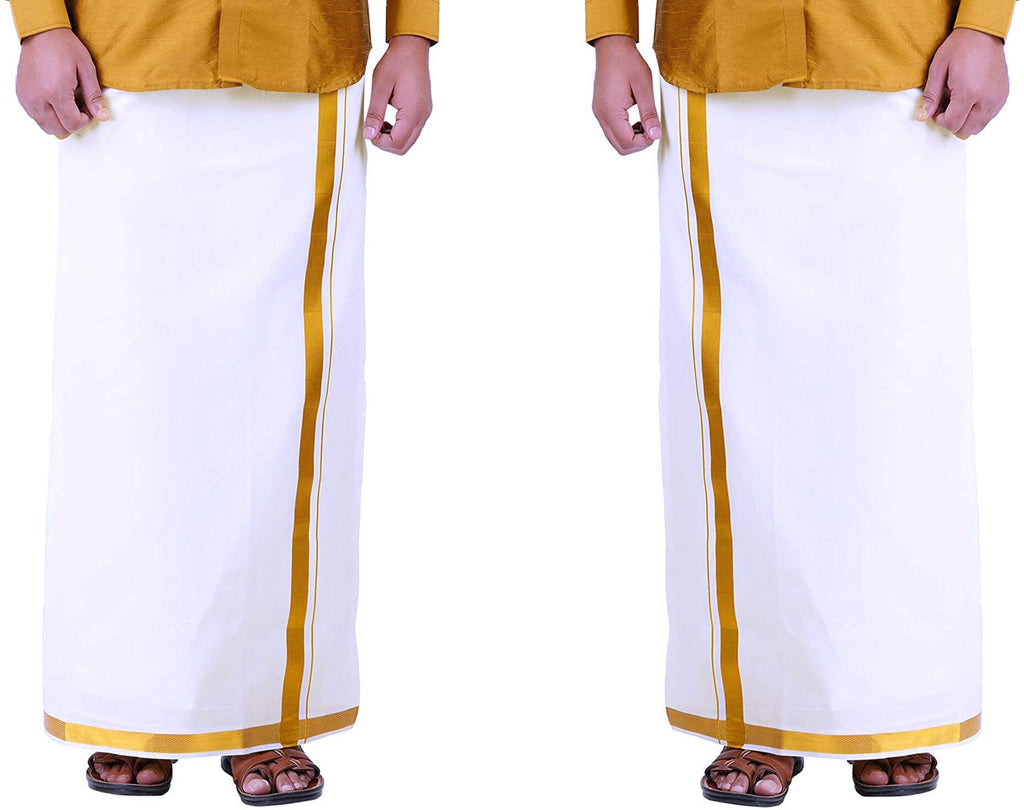 Prakasam Cotton Fine Quallity (Flexi) Adjustable 2 Way Pocket (Right/Left) Stitched White Solid Men Dhoti