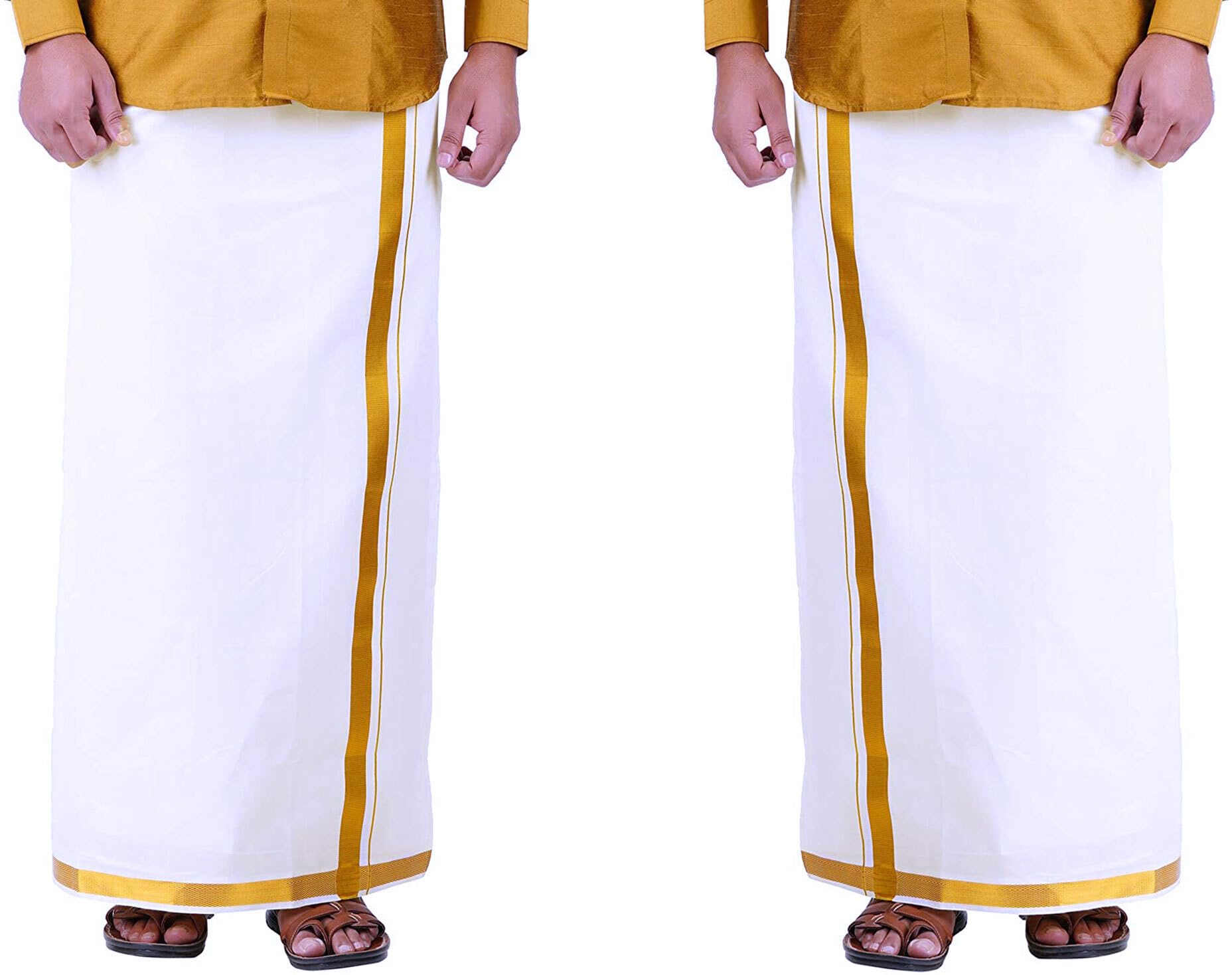 Prakasam Cotton Fine Quallity (Flexi) Adjustable 2 Way Pocket (Right/Left) Stitched White Solid Men Dhoti