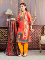 Aarika Girls Ethnic Wear Orange-Mustard Colour Abstract Embalished Satin Kurti Pant Set-8-15 Years (Kp-Tr-K-1041)