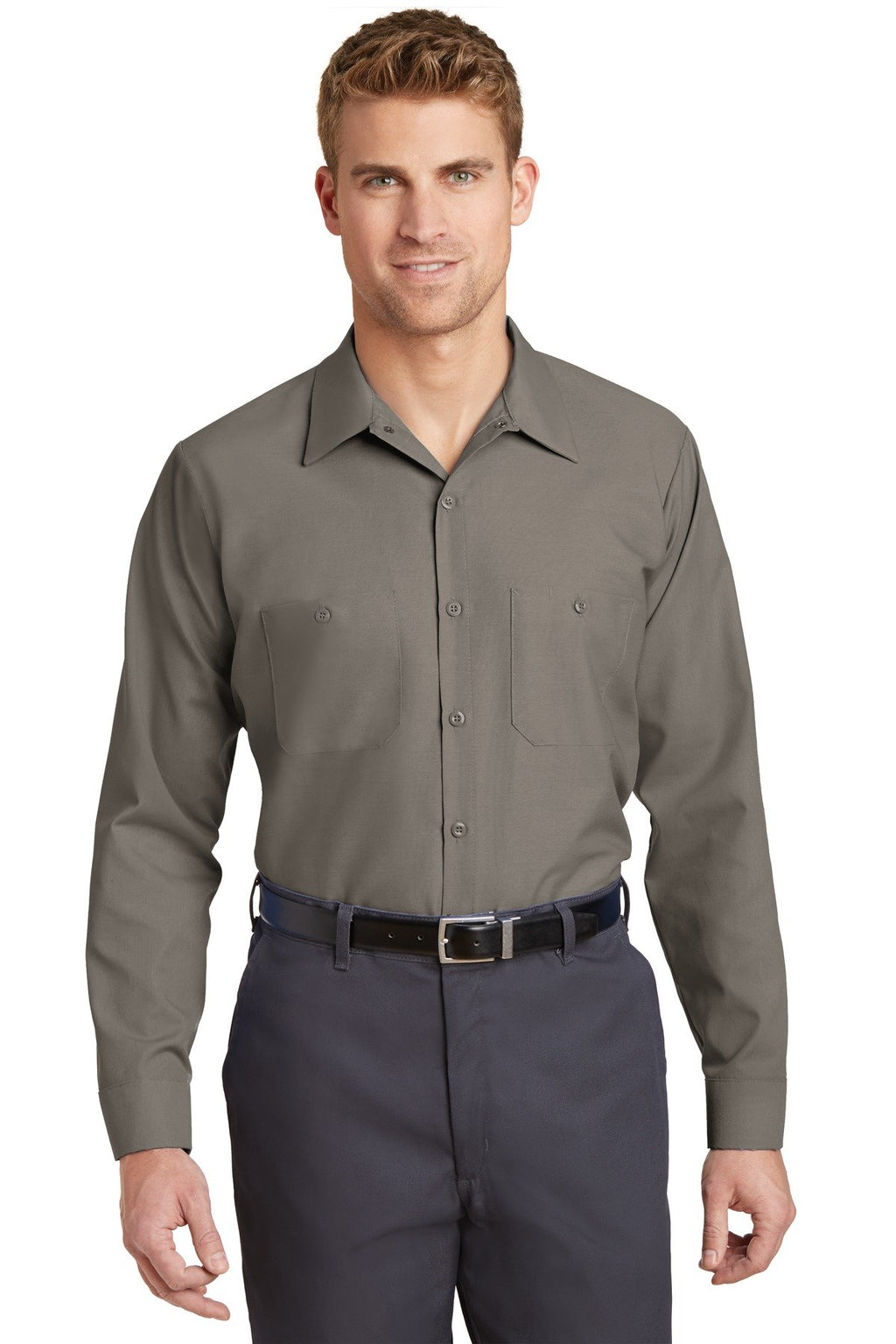 Red Kap Mens Industrial Work Shirt, Regular Fit, Long Sleeve, grey, 6X-Large