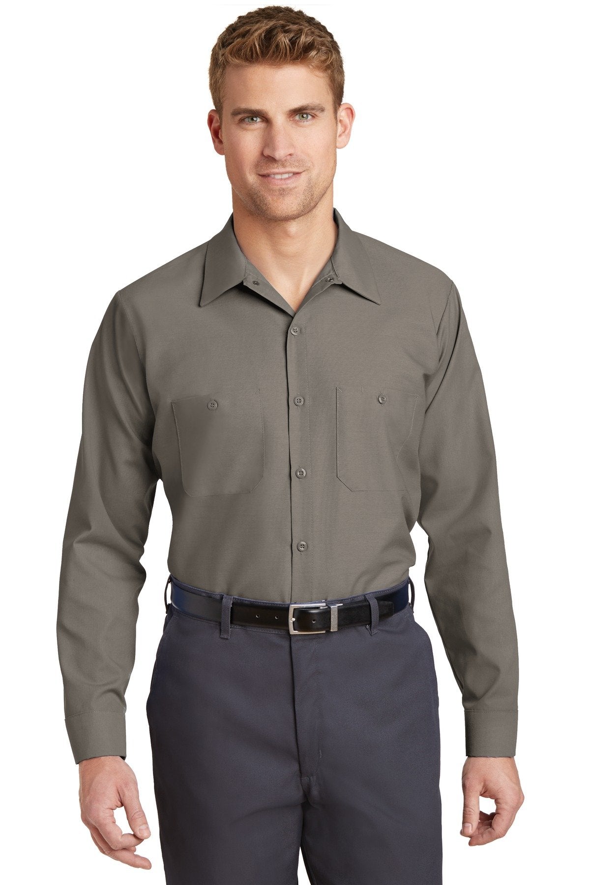Red Kap Mens Industrial Work Shirt, Regular Fit, Long Sleeve, grey, 6X-Large