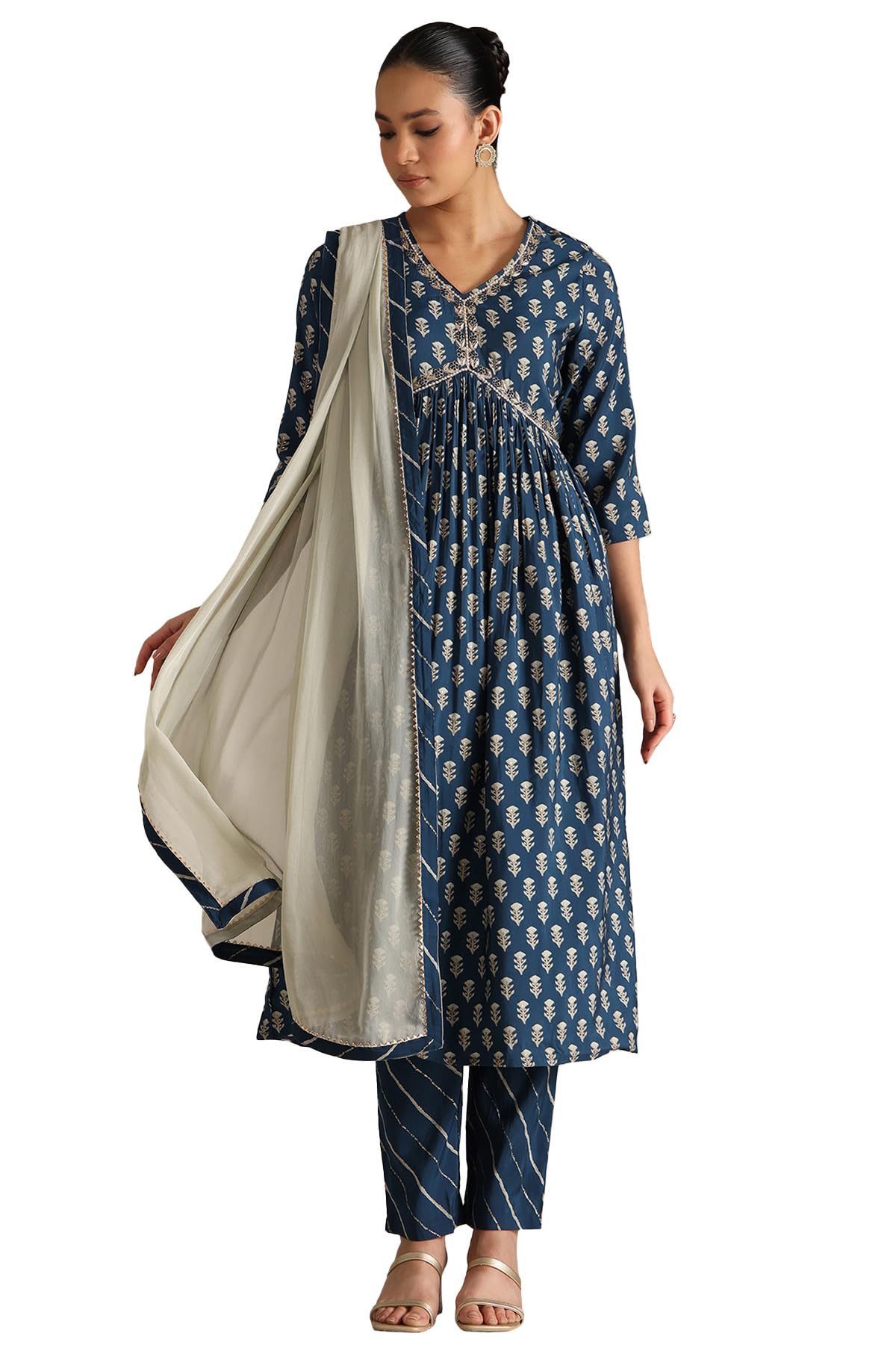 Soch Women Viscose Botanical Print Suit Set with Zardozi