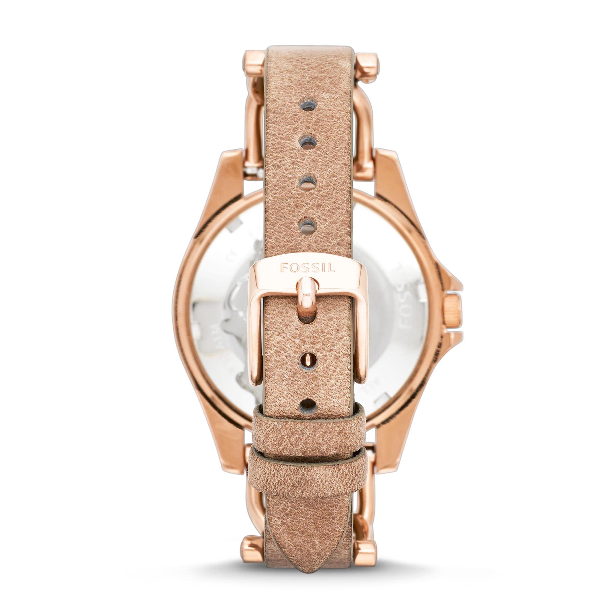 Fossil Women's Riley Quartz Stainless Steel and Leather Multifunction Watch, Color: Rose Gold, Sand (Model: ES3466)