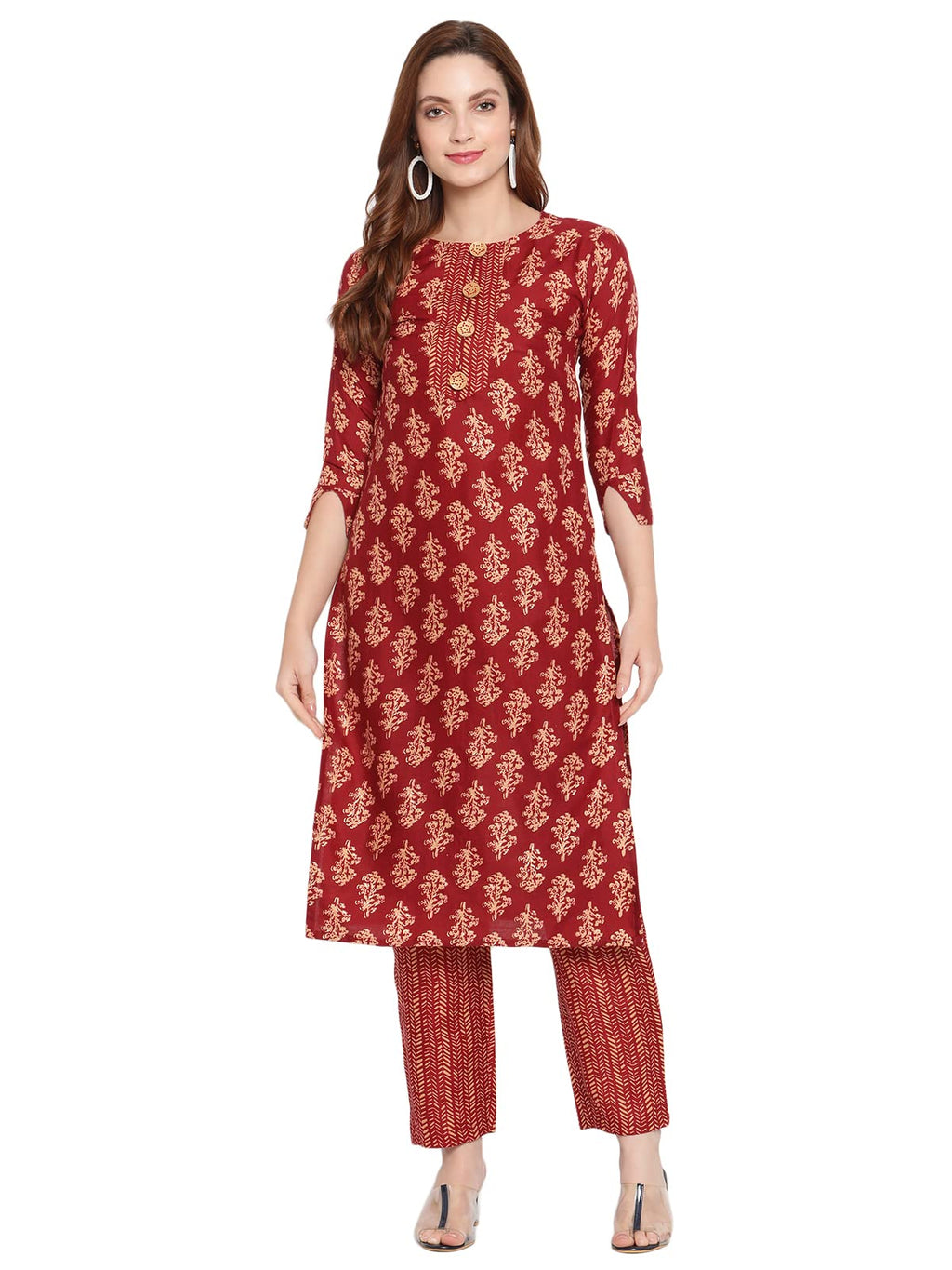 Shasmi Women'S Maroon Cotton Straight Kurta With Checkered Trouser (Kurta 26 Maroon S)