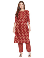 Shasmi Women'S Maroon Cotton Straight Kurta With Checkered Trouser (Kurta 26 Maroon S)