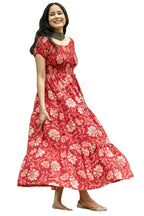 ANNI DESIGNER Anarkali Print Ladies Straight Cut Cotton Blend Long Kurta, Red, Medium