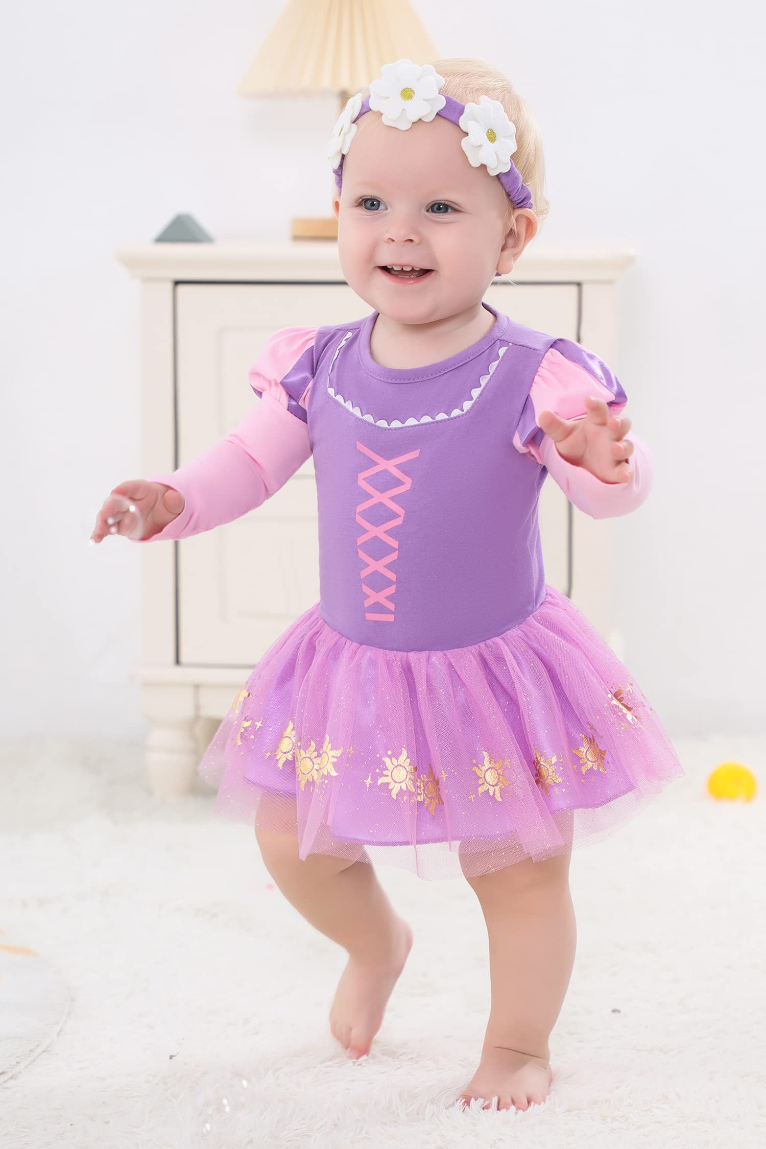 Dressy Daisy Baby Girls Princess Onesie Costume Romper Bodysuit Halloween Birthday Dress Up with Headband Purple