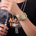 Hip Hop Watches for Men Iced-Out Bling Diamond Luxury Quartz Watches with Date (Gold)