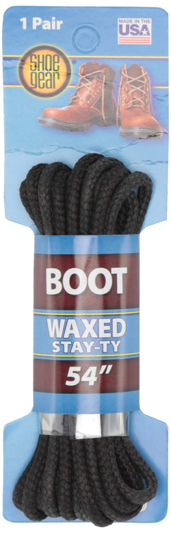 Shoe Gear 375110 72in. Waxed Boot Laces - Black and Black