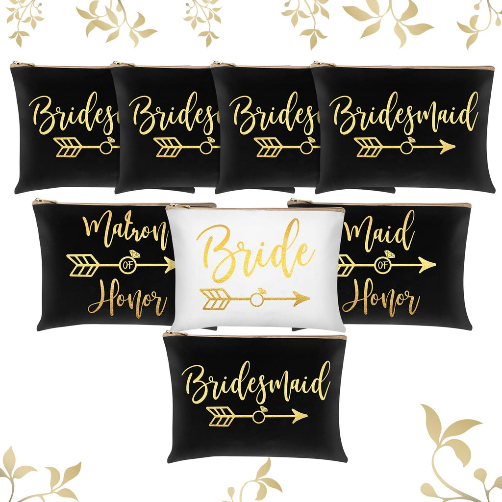 8 Pieces Bridesmaids Wedding Bridal Makeup Bag Cosmetic Canvas Bag Matron of Honor Print Cosmetic Bag for Women Brides Bridesmai