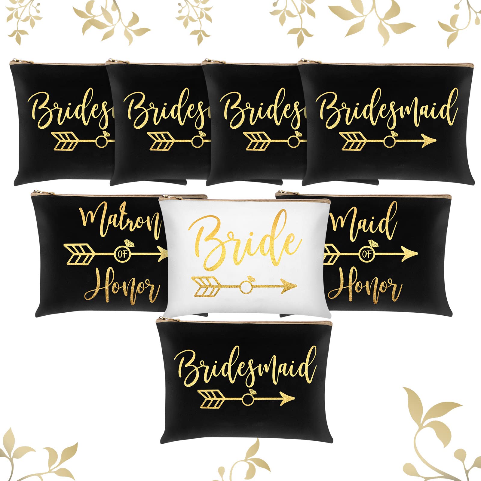 8 Pieces Bridesmaids Wedding Bridal Makeup Bag Cosmetic Canvas Bag Matron of Honor Print Cosmetic Bag for Women Brides Bridesmai