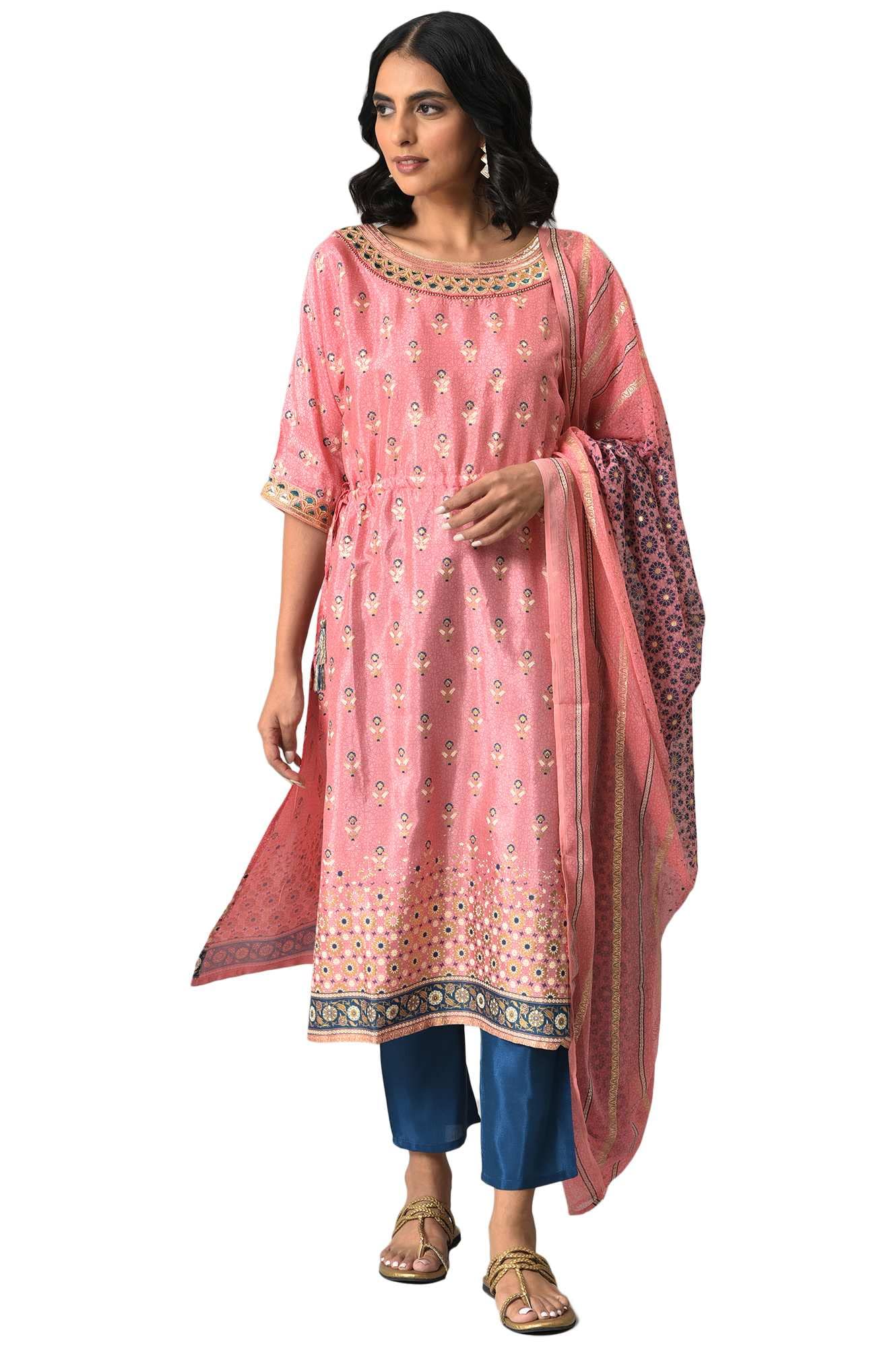 Aurelia Women Liva Pink Printed Kurta With Blue Trousers And Pink Dupatta_22Aud10495-503222_Xl