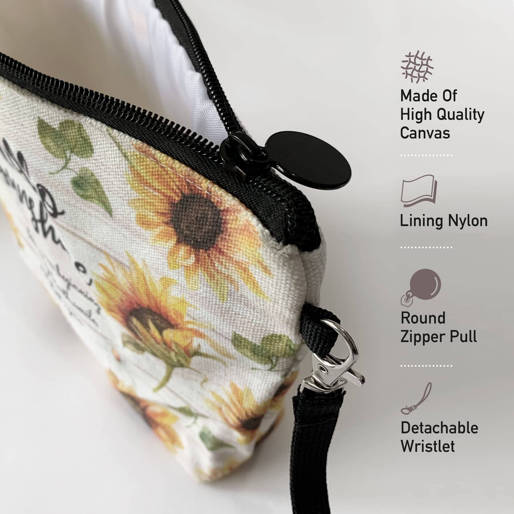 Hglian Sunflower Travel Makeup Bag Inspirational Cosmetic Toiletry Bags Cute Zipper Wristlet Pouch for Purse Travel Accessories