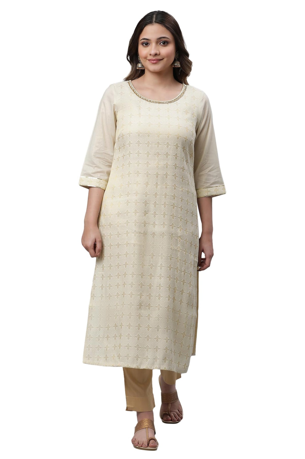 Aurelia Women Cotton Kurta 23AUA14473-701232-Natural-S Off White