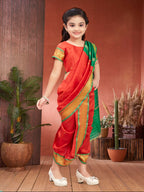 Aarika Girls Ethnic Wear Red Colour Shree Nav Silk Saree (4-9 Years)